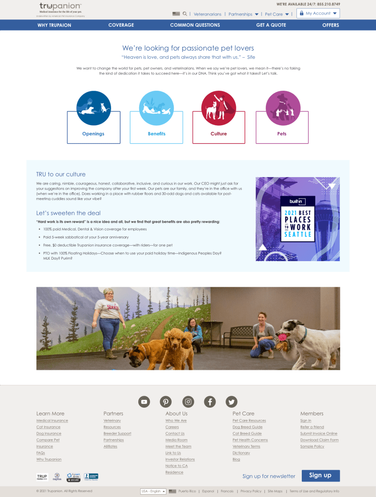 A screenshot of the Trupanion careers page.