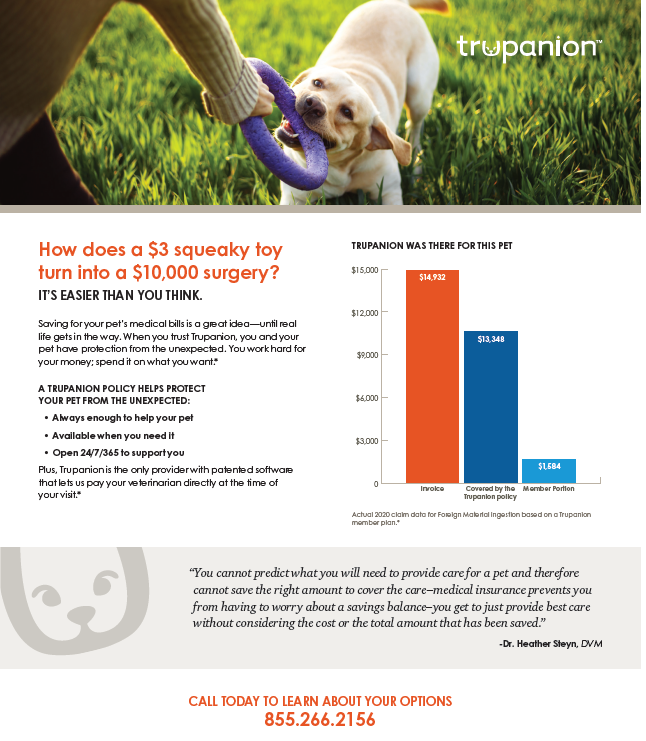 Ad comparing the potential costs of self-insuring versus pet insurance premiums